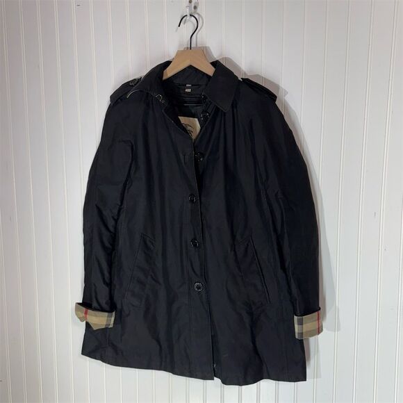 Burberry Navy Trench Coat US 4 Wool Zip Liner Removable Hood Nova Check Lining - Picture 1 of 10